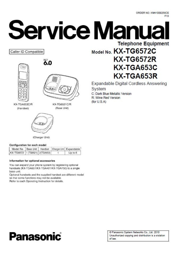 KX-TG6572C, KX-TG6572R, KX-TGA653C, KX-TGA653R